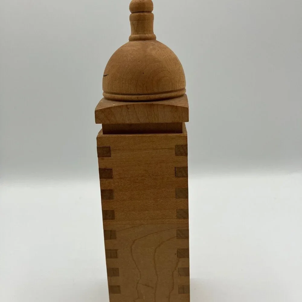 Wooden Container/Box Sculpture‎ Decor Handcrafted Finger Joints Dome Lid 8